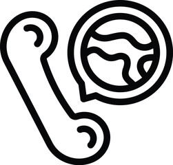 Sticker - Vector icon illustration of a phone and a world speech bubble, symbolizing international communication