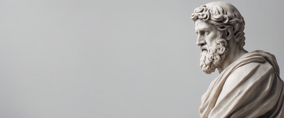 statue of a Greek philosopher in contemplation, isolated white background
