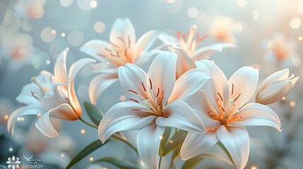 Wall Mural - Close up of beautiful white lilies