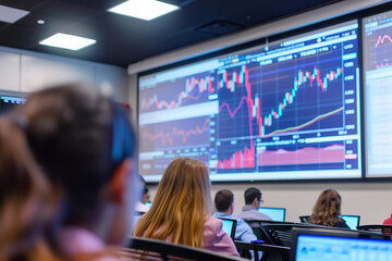 Wall Mural - Finance Classroom with Engaged Students Learning Stock Market Basics  