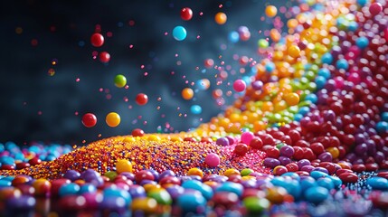 Wall Mural - 5Colorful Rainbow Candy Falling on Transparent Background