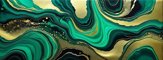 Background green gold abstract texture marble pattern liquid ink paint. Dark background green gold luxury stone wallpaper golden watercolor foil agate black art design emerald color fluid water moder	