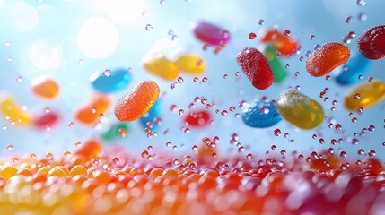 Wall Mural - 5Colorful Rainbow Candy Falling on Transparent Background
