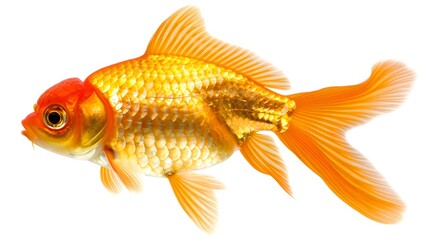 Wall Mural - Vibrant Goldfish Swimming in Isolation Against White Background. Aesthetic and Simplicity in Nature Photography. Ideal for Educational and Decorative Use. AI