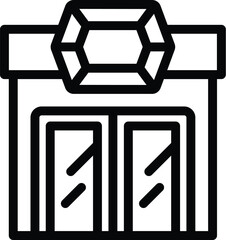 Canvas Print - Black and white line art icon representing a jewelry store with a diamond symbol above the entrance