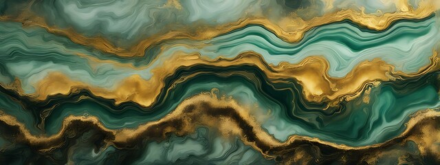 Background green gold abstract texture marble pattern liquid ink paint. Dark background green gold luxury stone wallpaper golden watercolor foil agate black art design emerald color fluid water moder	