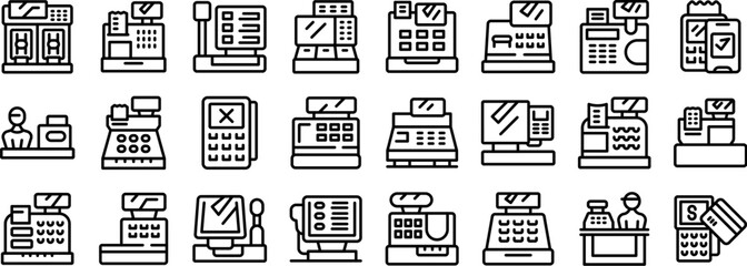 Wall Mural - cashier machine vector icon. a series of black and white icons of various types of cash registers. t