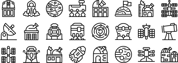 Wall Mural - mars observatory vector icon. a collection of space-themed icons, including a rocket, a building, an
