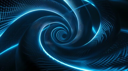 Wall Mural - Digital technology blue spiral flowing lines poster background