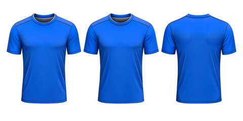 Set of Blue  t-shirt round neck front, back, and side view on white background cutout, Mockup template for artwork graphic design.