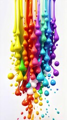 Canvas Print - Colorful paint drips splashes, vibrant paint swirls, 3d style inspiration. Rainbow colored. Vertical video composition. Live wallpaper