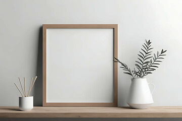 Wall Mural - Frame Blank Mock-up minimalist. Frame Mock-up with Succulent