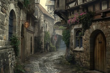 Poster - a corner of the city in the middle ages by generative ai