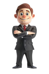 Wall Mural - cute 3d cartoon happy businessman crossed arms