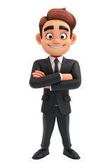 Wall Mural - cute 3d cartoon happy businessman crossed arms