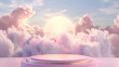 © aekkorn - Background pink podium sky 3d platform luxury product beauty display render heaven dreamy stage. Pink stand smoke scene podium white background pastel romantic space sunset abstract backdrop light.