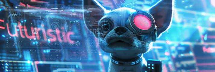 Aufkleber - A robot dog or other animal pet toy with a surprised expression, a combination of 3D digital illustration and matte painting