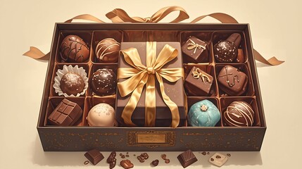 Wall Mural - a box of chocolates with a bow. AI generate illustration