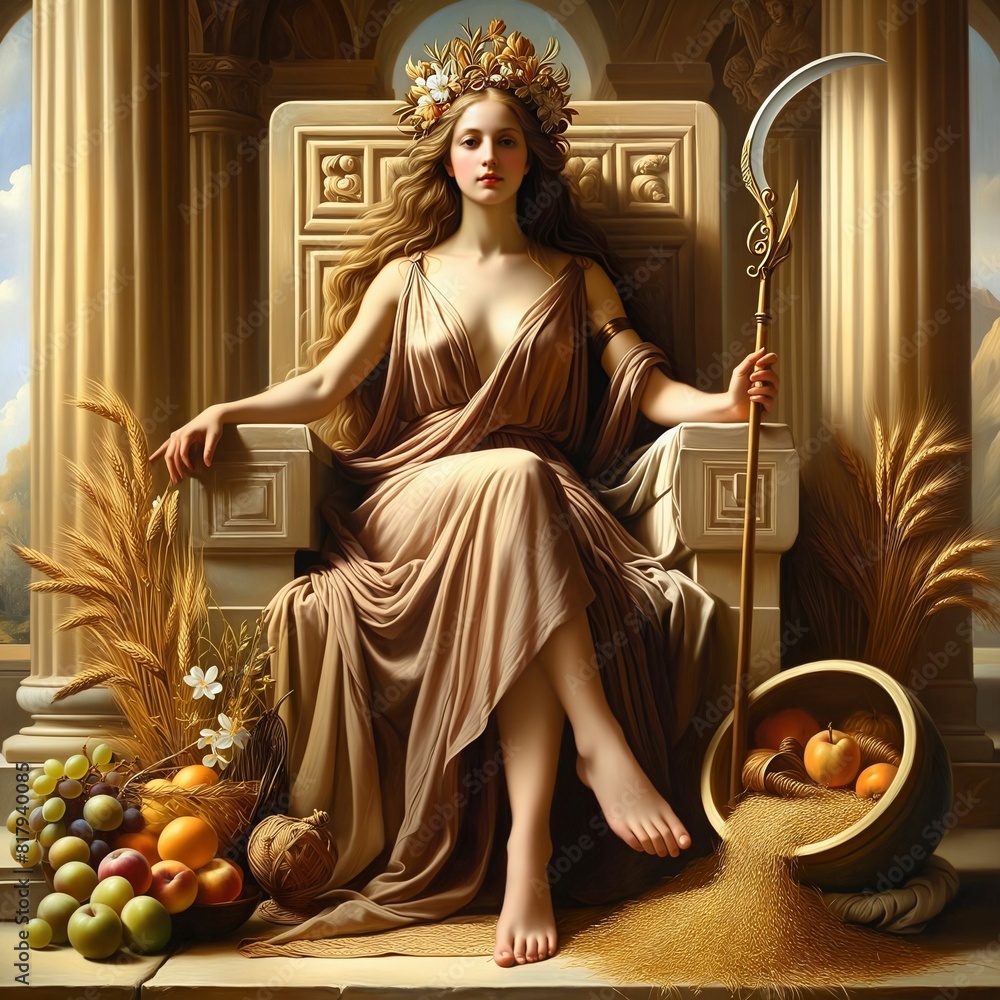 Demeter, the ancient Greek goddess of harvest and agriculture on her ...