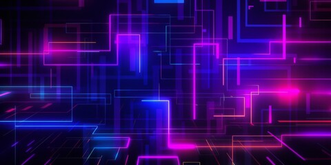 Wall Mural - Abstract futuristic background with neon glowing blocks and lines in blue, pink, and purple colors. Digital technology concept. High quality photo