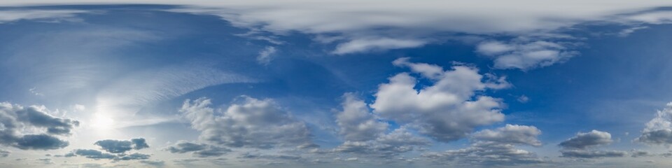 Wall Mural - blue sky with haze in 360 hdri panorama in equirectangular format with zenith and clouds and sun for