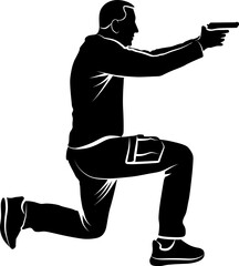 Poster - silhouette of man shooting pistol, vector illustration