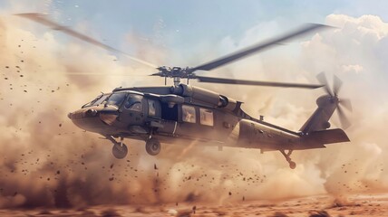 Wall Mural - Military helicopter flying in the sky. 3D render. Conceptual image.