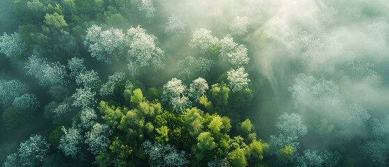 Poster - Top view of a sprawling young forest in spring