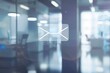 © World of AI - sleek email icon floating modern office in the background, blurred