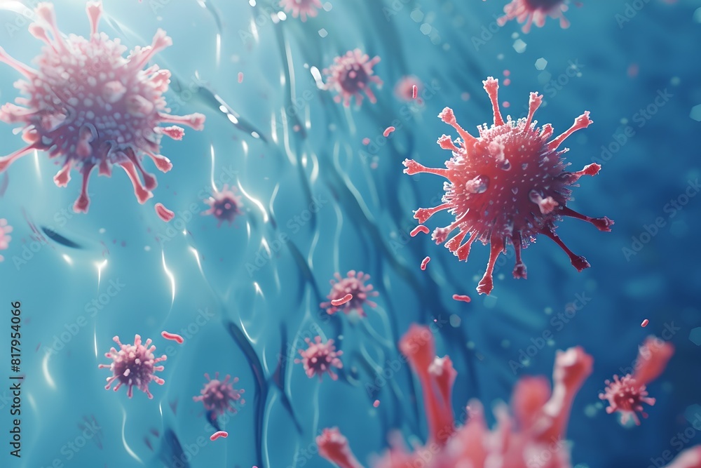 Artistic depiction of floating virus particles. Conceptual digital art ...