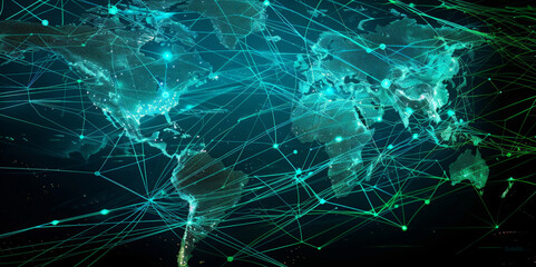 Abstract world map concept of global network and connectivity
