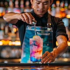 Bartender Creating Colorful Cocktail.