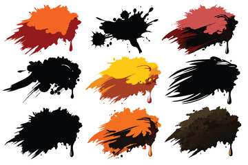 Wall Mural - Brush strokes ink and blots, paint, set. Vector illustration