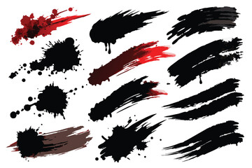 Wall Mural - Brush strokes ink and blots, paint, set. Vector illustration