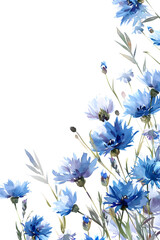 Wall Mural - Watercolor cornflowers on a white background