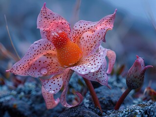a rare and exquisite flower from the tibetan mountains, captured in a closeup photograph that highli