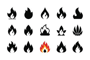 Set of fire flat line icons, flames, flame of various shapes, bonfire vector illustration Silhouette Design with white Background and Vector Illustration