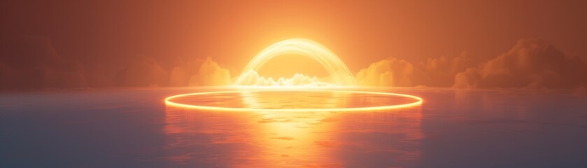 Wall Mural - A glowing orange circle is floating in the water