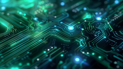 Wall Mural - glowing green and blue circuit board wallpaper: ideal for tech themes.