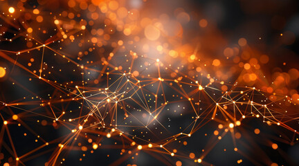 Leinwandbilder - An abstract futuristic network pattern using mostly orange and black color scheme to be used as a subtle background pattern, show depth of field. Generative AI.