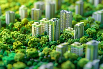 Wall Mural - A city surrounded by trees. green living concept on bokeh style background
