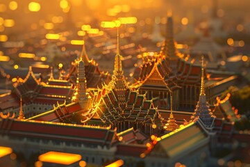 Wall Mural - A cityscape with a large palace and the temple. The palace is surrounded by smaller buildings on bokeh style background