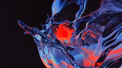 Red and blue liquid substance with a black background 