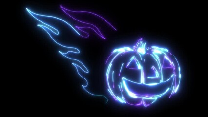 Wall Mural - neon animation of Halloween pumpkin