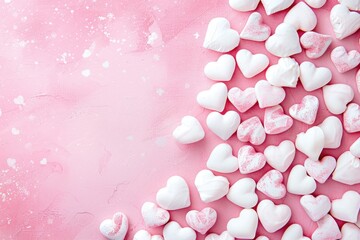 Wall Mural - White Hearts Background. Romantic Pink Valentine Concepts with Love and Greeting Themes