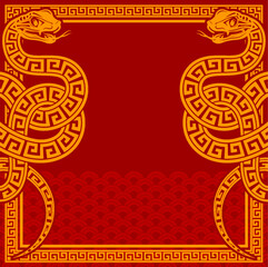 Wall Mural - Happy chinese new year 2025 the snake zodiac sign with frame red a paper cut style on color background. 
