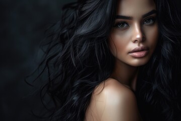 Wall Mural - Black Hair Woman Beauty Portrait. Beautiful Curly Long Hairstyle on a Brunette Female Model Over