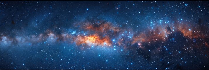 Star In Sky. Cosmic Night Background with Blue Sky and Galactic Way