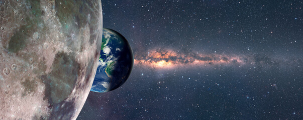 Aufkleber - The Earth as Seen from the Surface of the Moon Milky Way galaxy in the background 