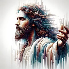 Wall Mural - A jesus christ with his hand up art lively meaning realistic art.